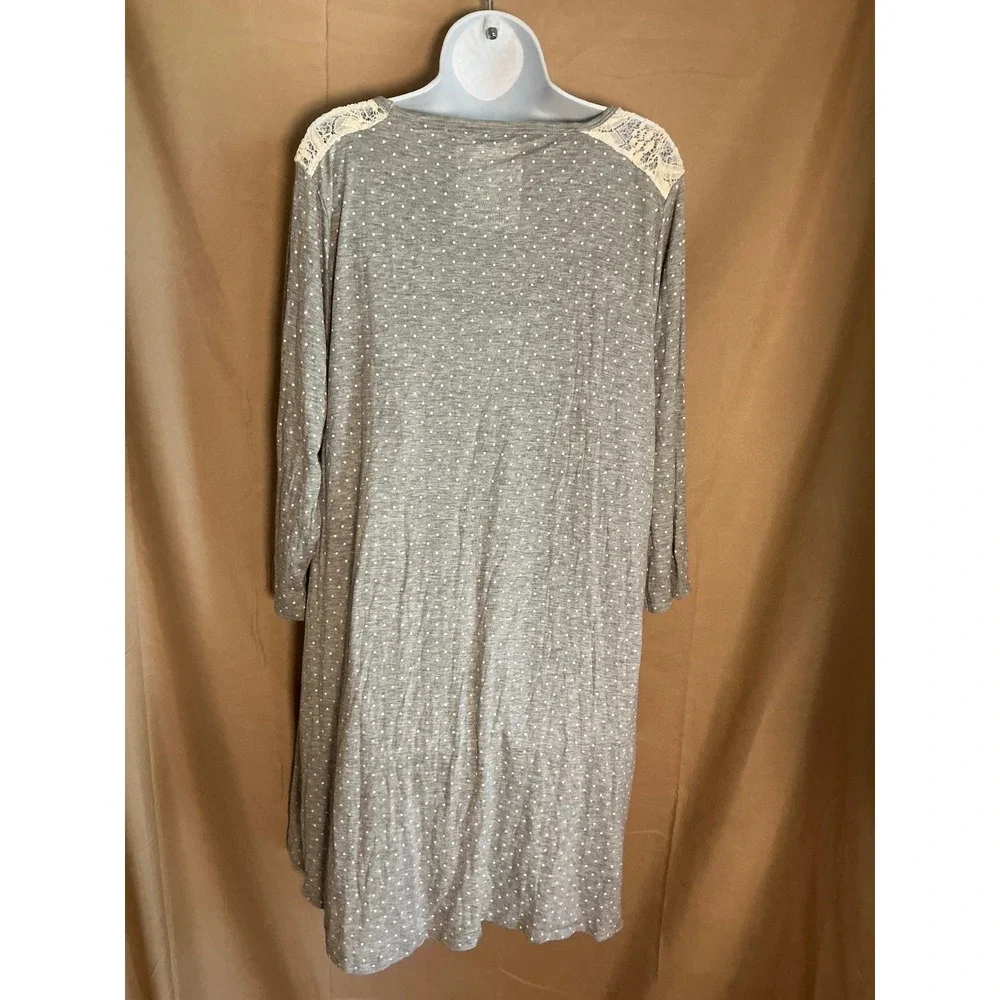 Rene Rofe Nightgown Womens XL Grey Polka Dot Good Lace Accent Sleep Shirt 518083
